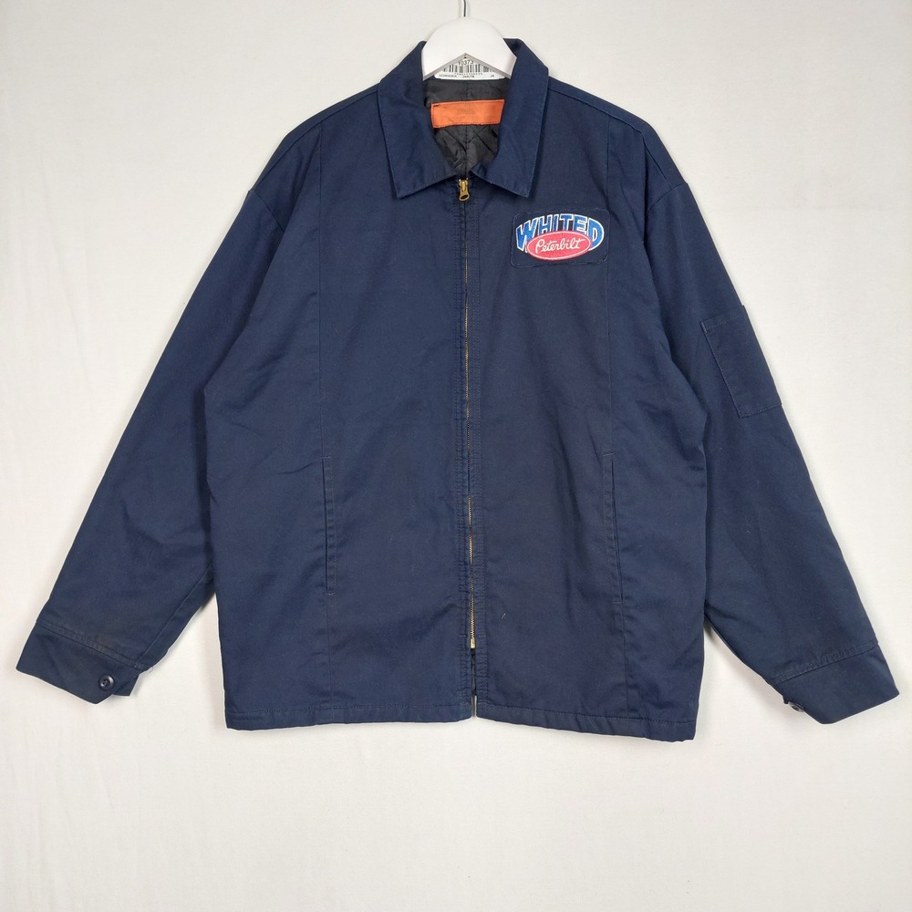 Vintage Whited Peterbilt Navy Blue Quilted Lined Work Jacket Mens L